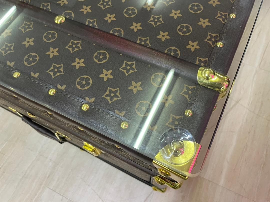 センターテーブル　モノグラム　トランク　テーブル　ガラス天板　引出し　収納　BR