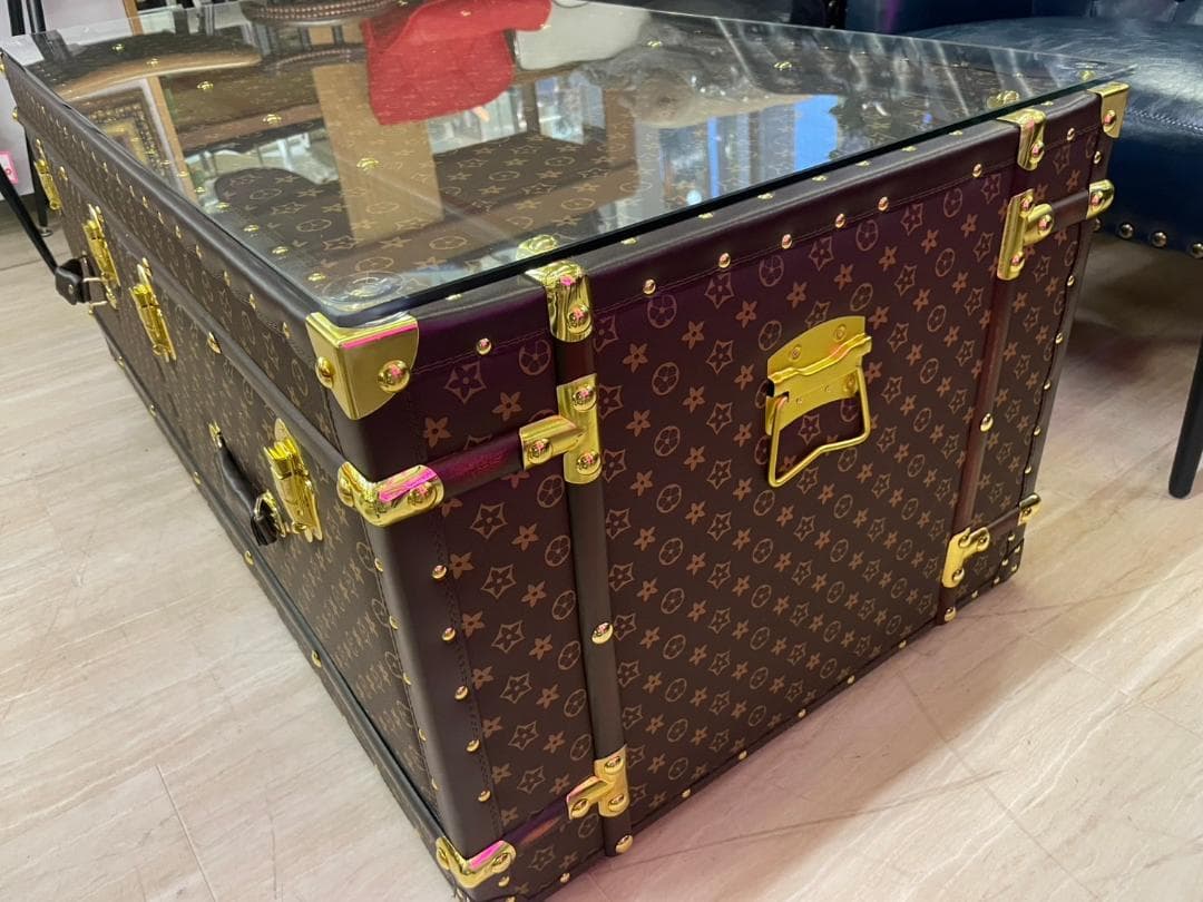 センターテーブル　モノグラム　トランク　テーブル　ガラス天板　引出し　収納　BR