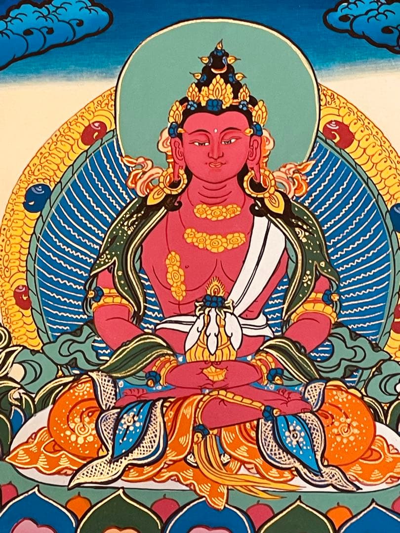 《手描き肉筆画》阿弥陀如来 タンカ 曼荼羅 チベット密教 仏画 a1 仏教美術