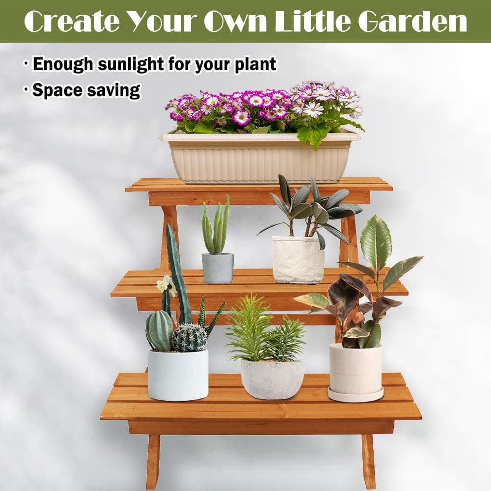フラワースタンド ガーデニング 木製 三段式のデザイン