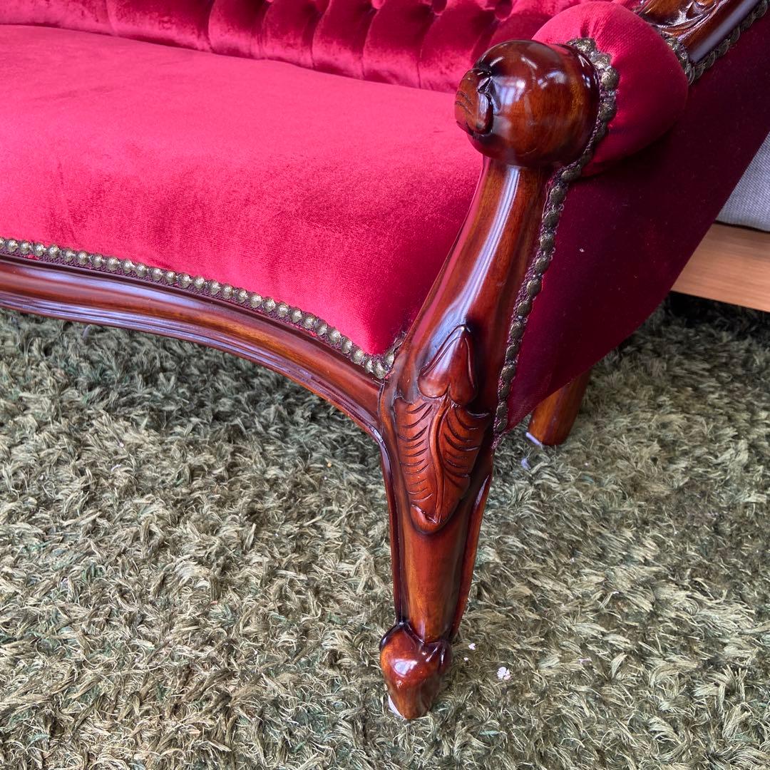 ロココ調 ベンチソファ キッズ用 ドール用 ペット用　ベルベット調レッド