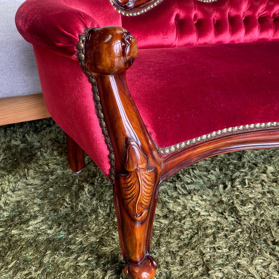 ロココ調 ベンチソファ キッズ用 ドール用 ペット用　ベルベット調レッド