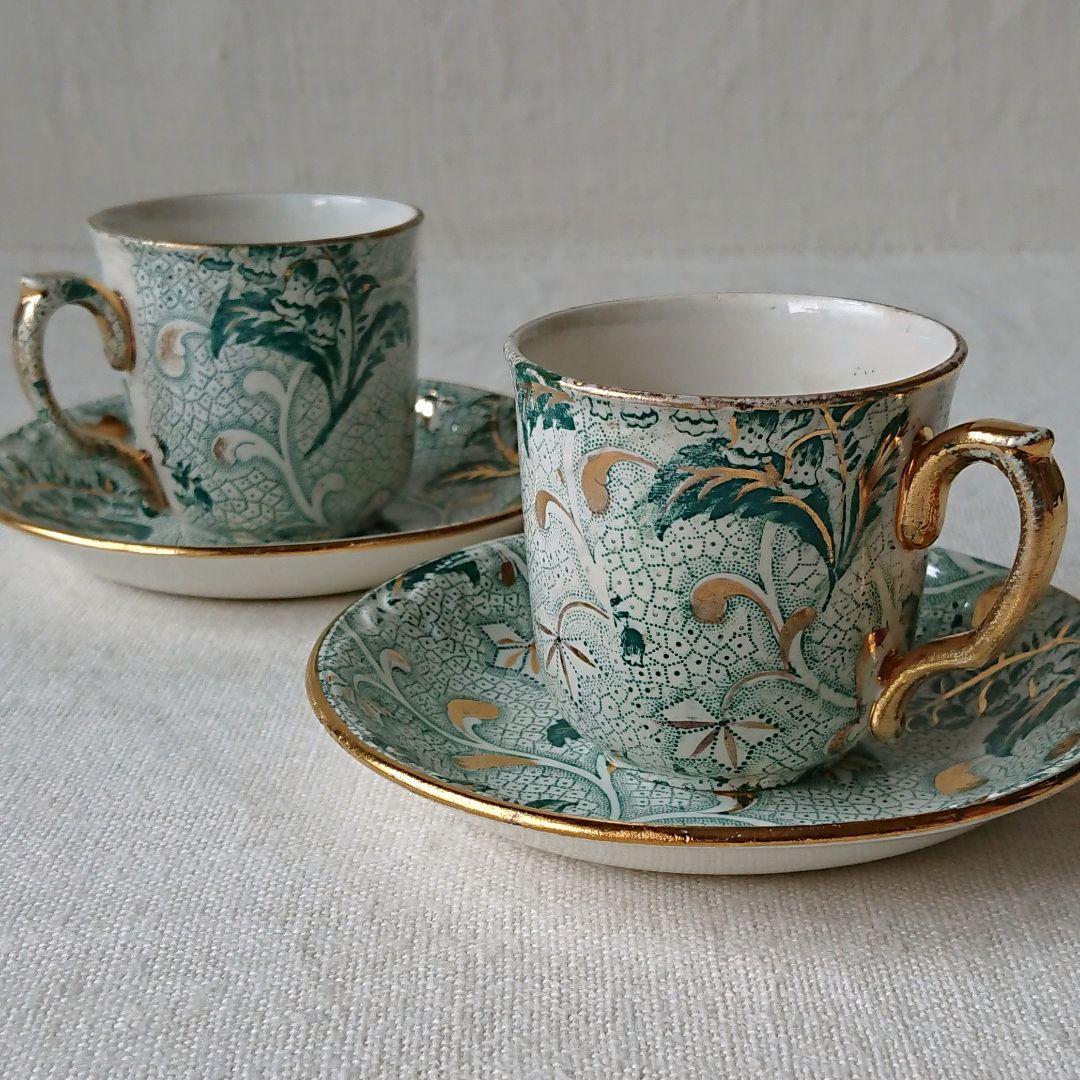 19世紀 クレイユモントロー 鈴蘭のカップ&ソーサー ペア フランス