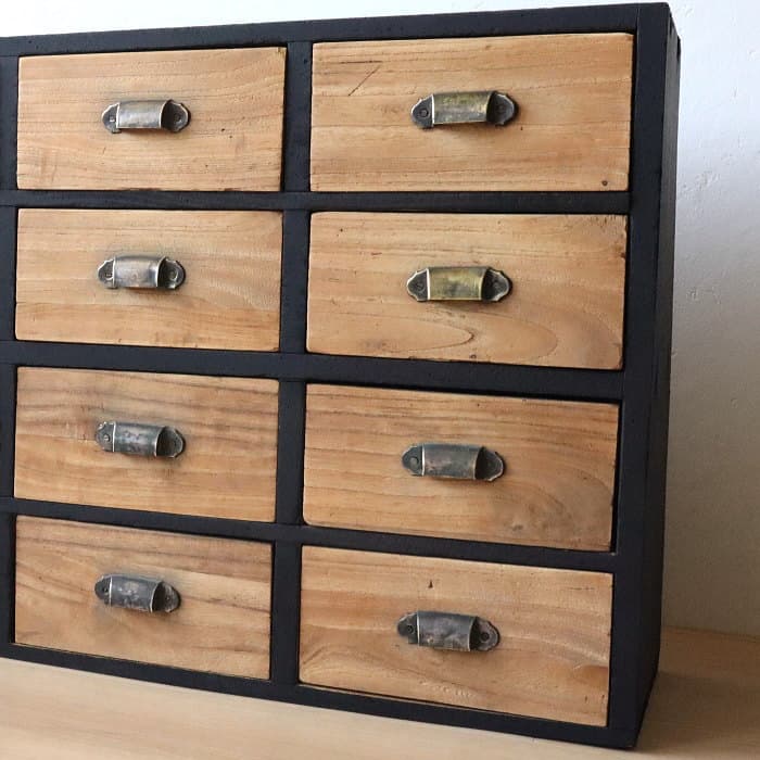 アンティーク 黒色 引出し12杯 チェスト 古家具 無垢材 桐材 ブラック