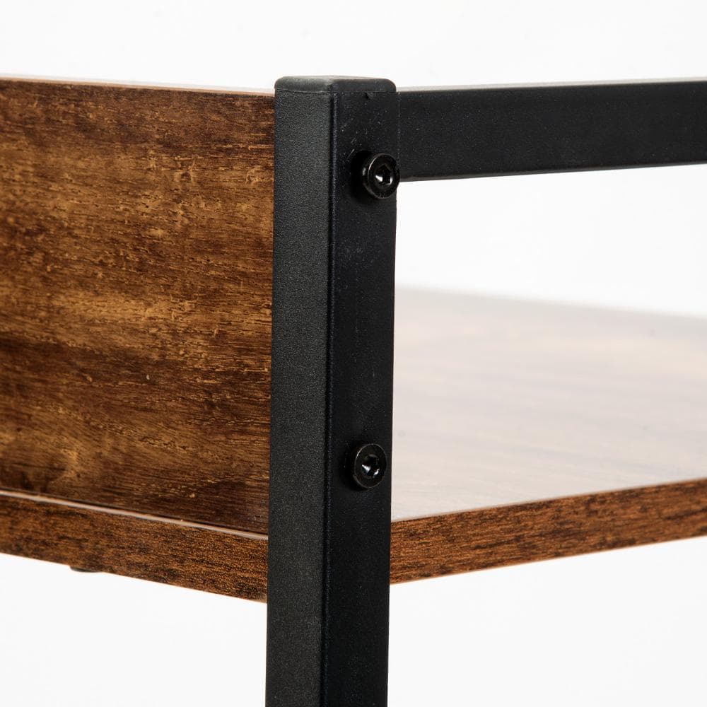 【ダークブラウン】パソコンデスク 引き出し付き 3段シェルフ付 学習机