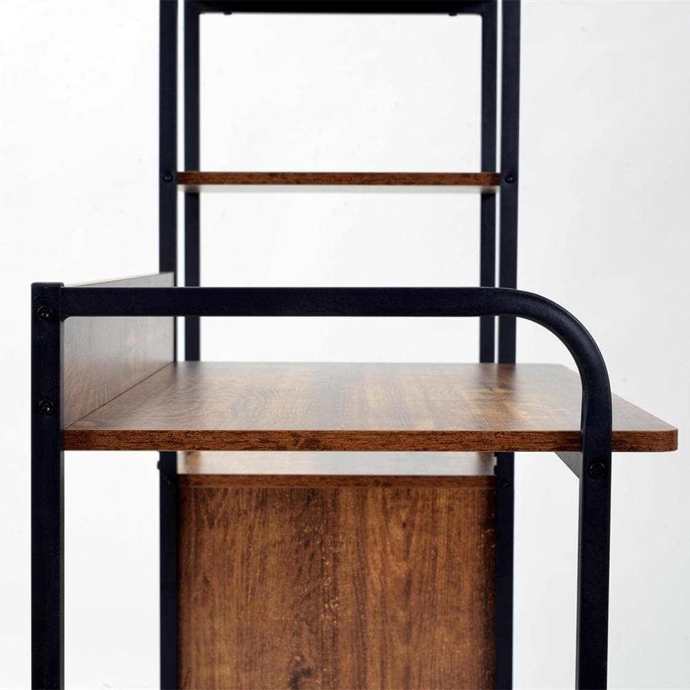 【ダークブラウン】パソコンデスク 引き出し付き 3段シェルフ付 学習机