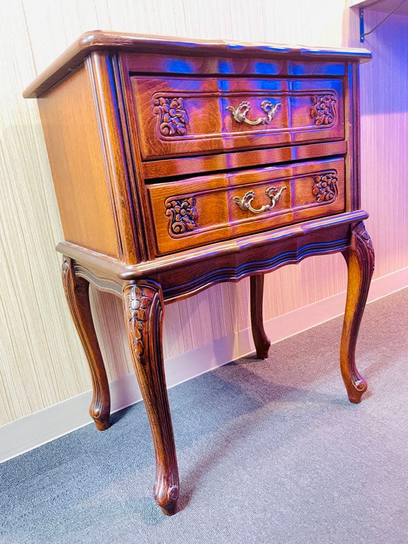 木製2段引き出しラック アンティーク調家具 チェスト クラウディオ サオンチ