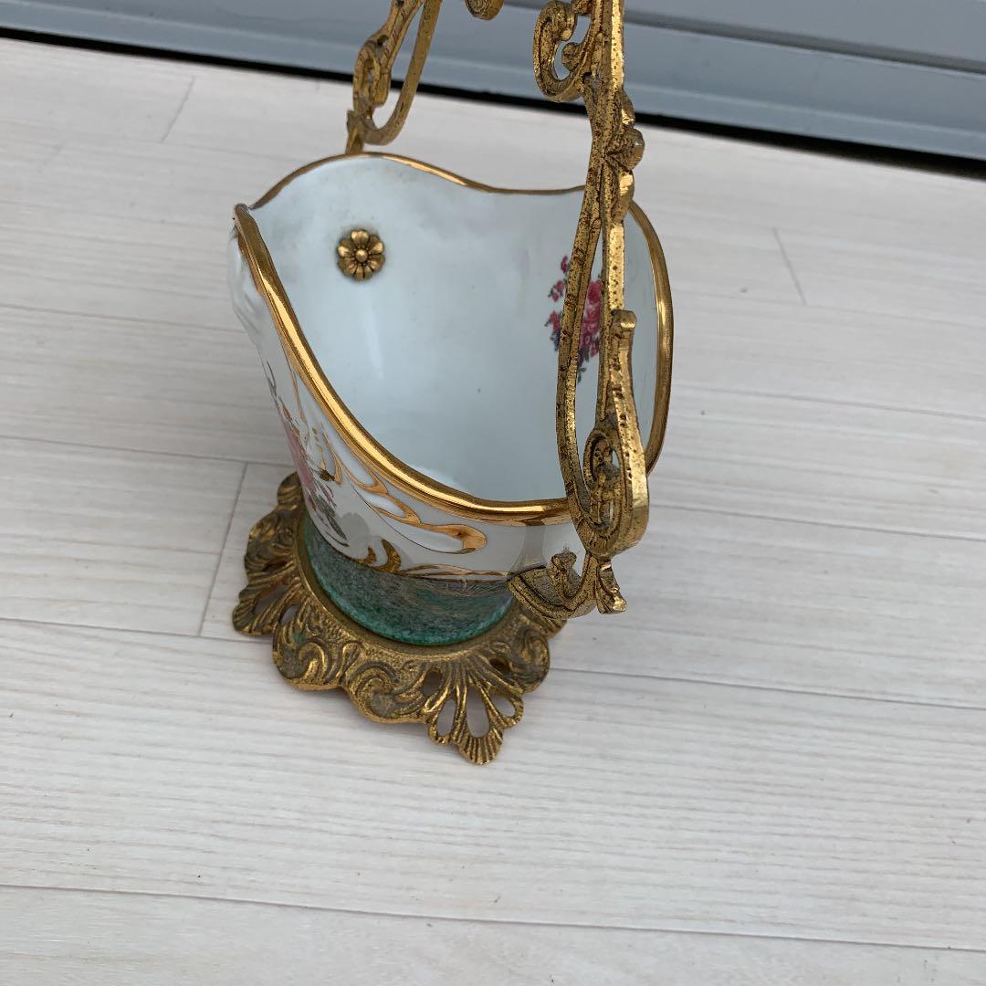 スペイン bronpor社 金彩 陶器バスケット 皿 アンティーク