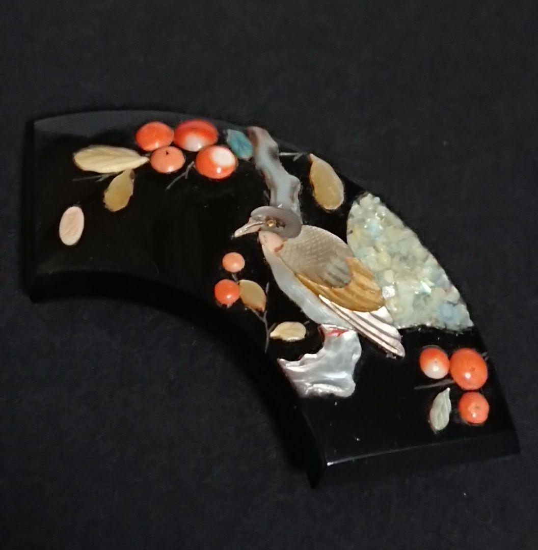 アンティーク帯留め芝山細工 珊瑚螺鈿鼈甲 大正浪漫はいからさん