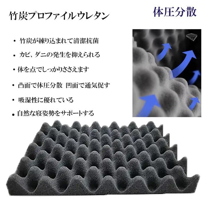 マットレスシングル ベッドマットレス 26cm 硬め 通気ポケットコイル 竹炭