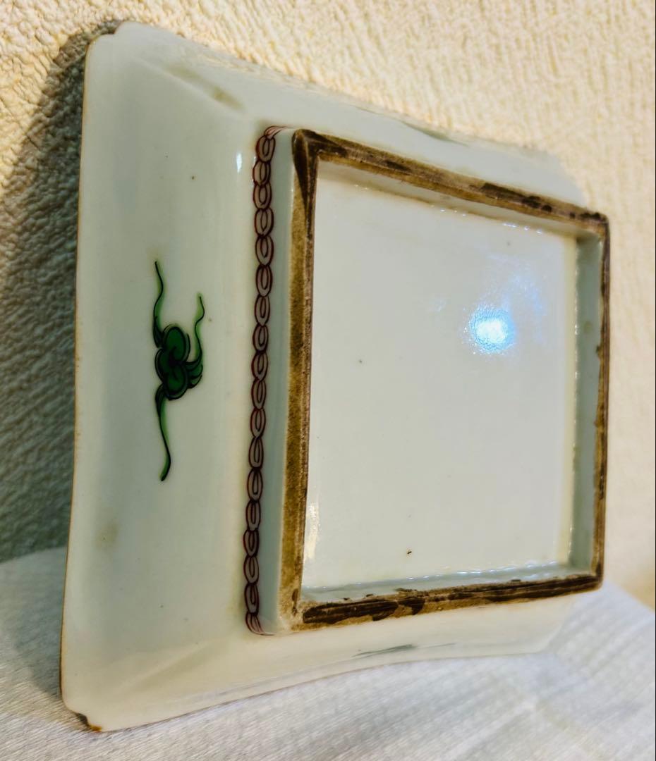 中国古玩南京赤絵角皿幅約14cm