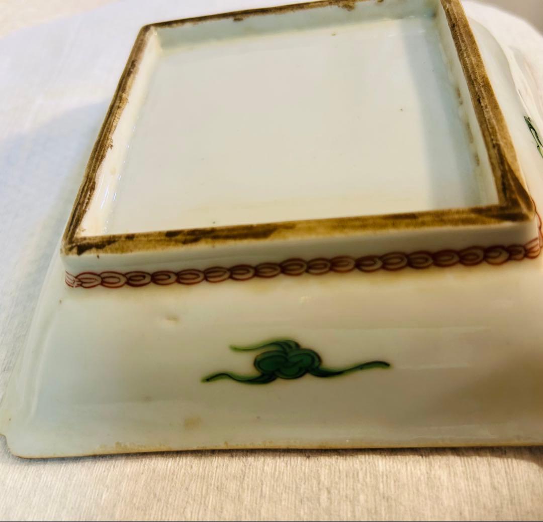 中国古玩南京赤絵角皿幅約14cm