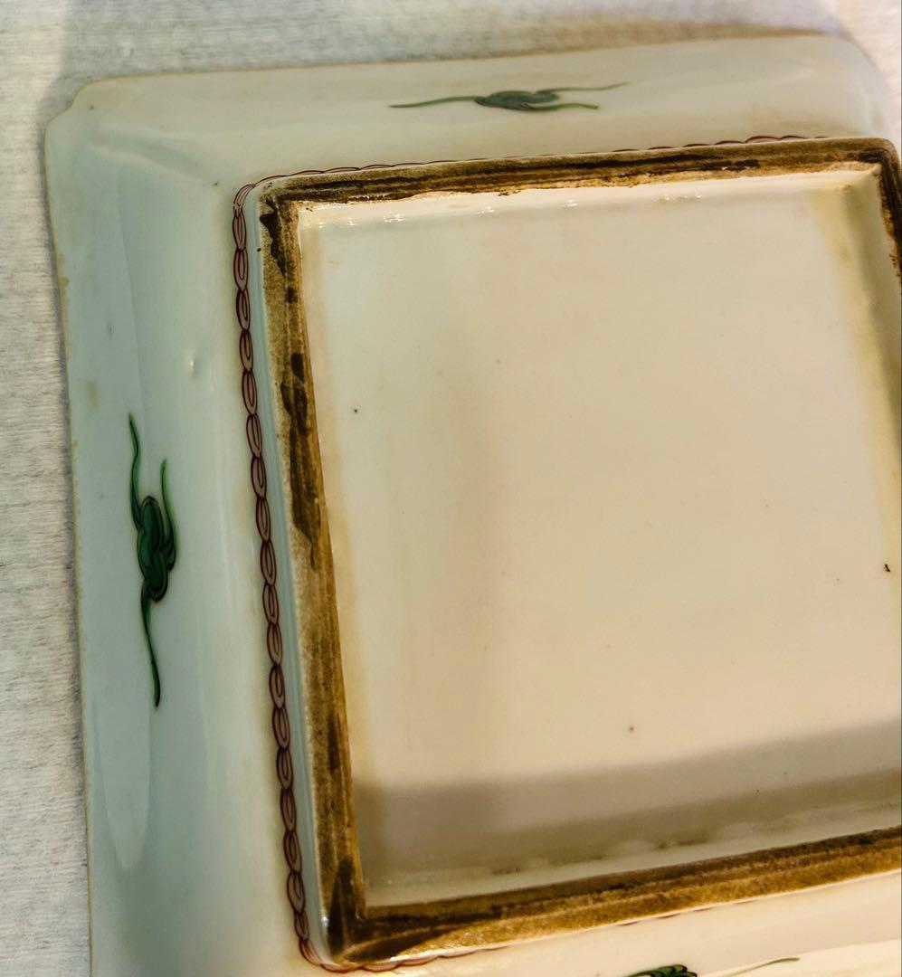 中国古玩南京赤絵角皿幅約14cm