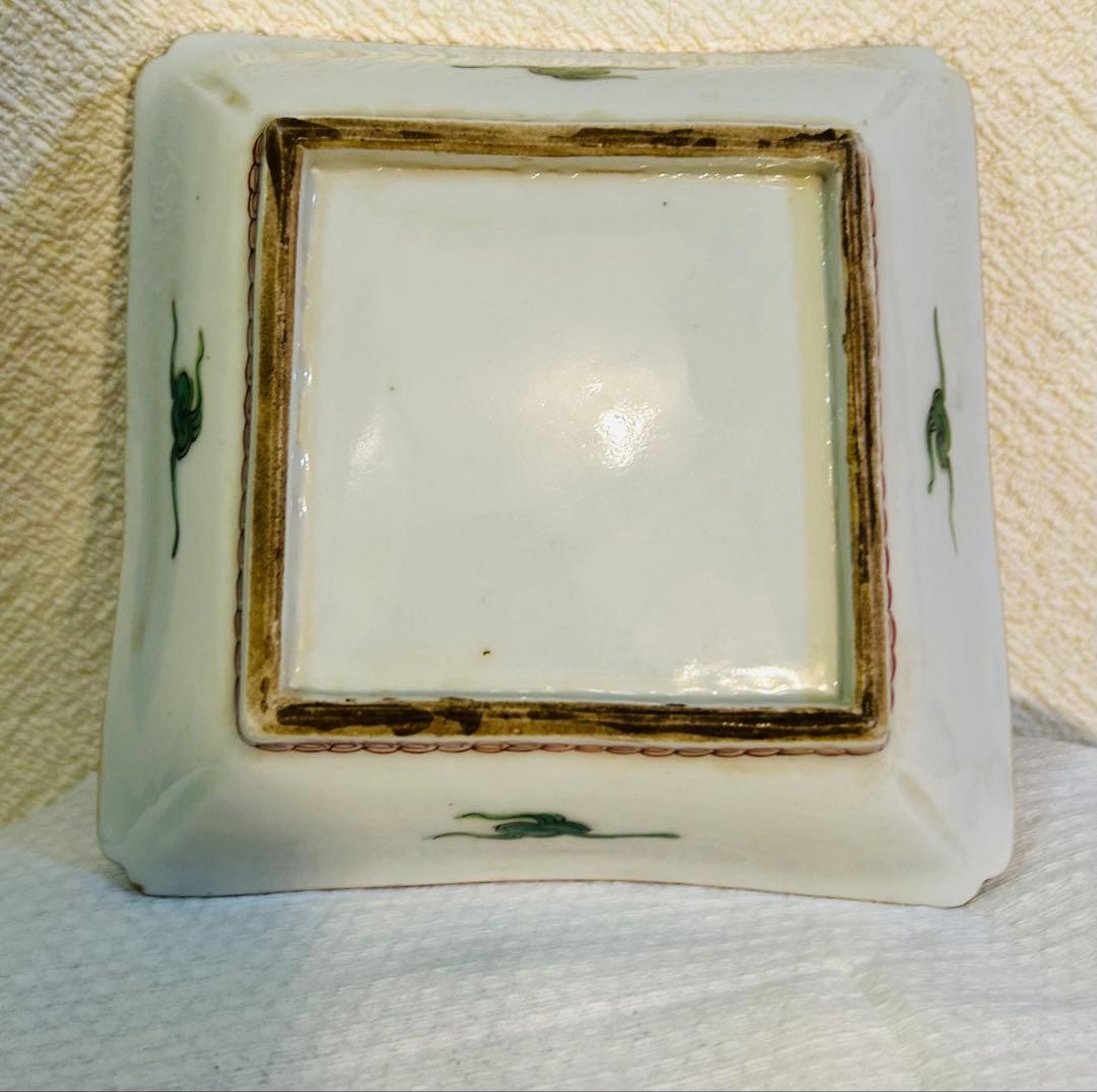 中国古玩南京赤絵角皿幅約14cm