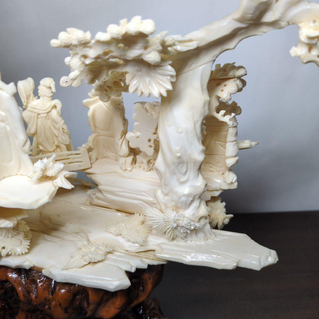 中国美術 八仙 桃源郷 細密彫刻 置物 高さ約42cm