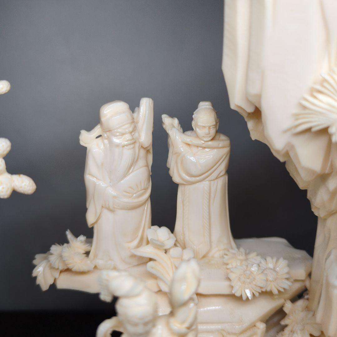 中国美術 八仙 桃源郷 細密彫刻 置物 高さ約42cm