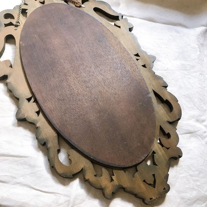 壁掛け式　鏡　木製　アンティーク　レトロ　鶴モチーフ