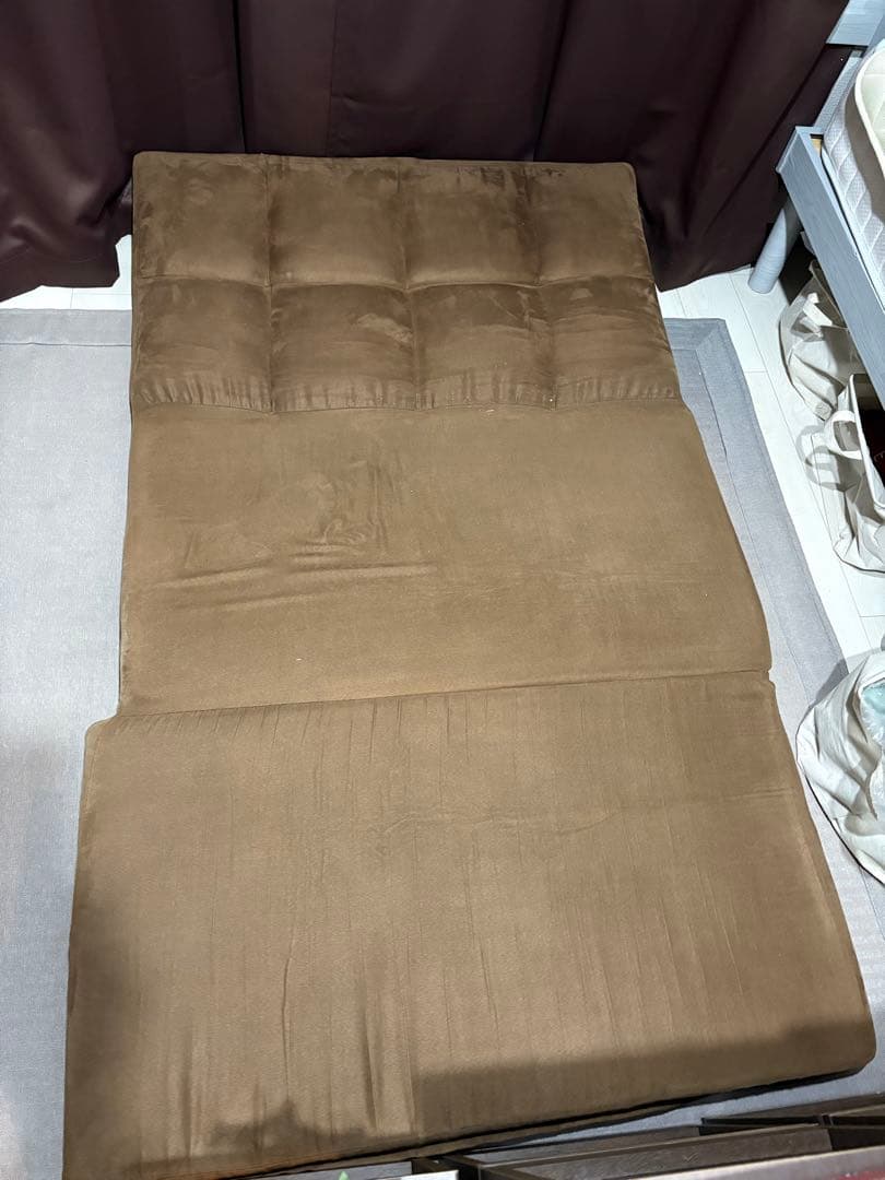 ブラウン 折りたたみソファ 2人掛け