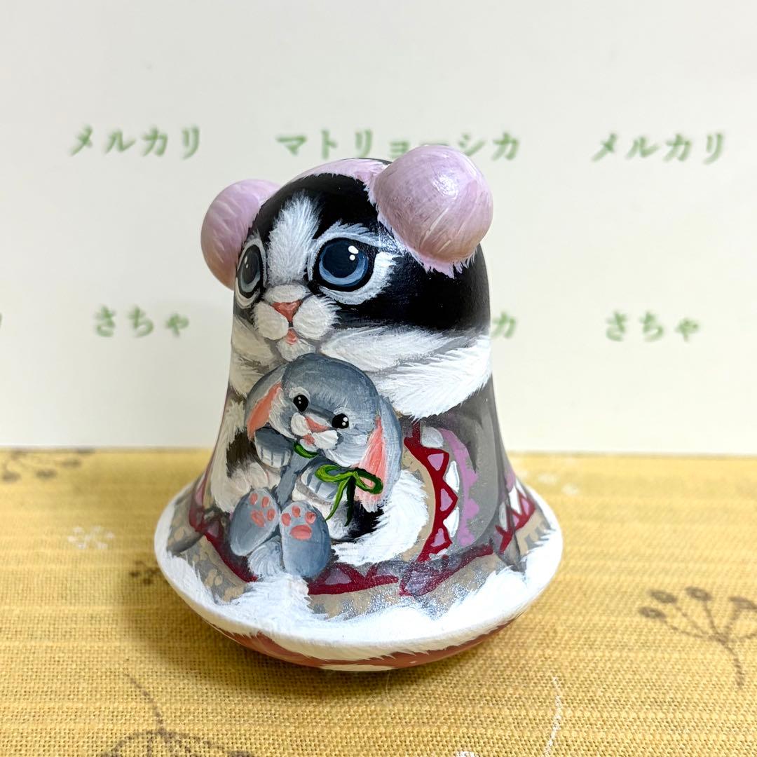 マトリョーシカ　猫　おきあがりこぼし　ロシア　ニコラエヴァ　手描き