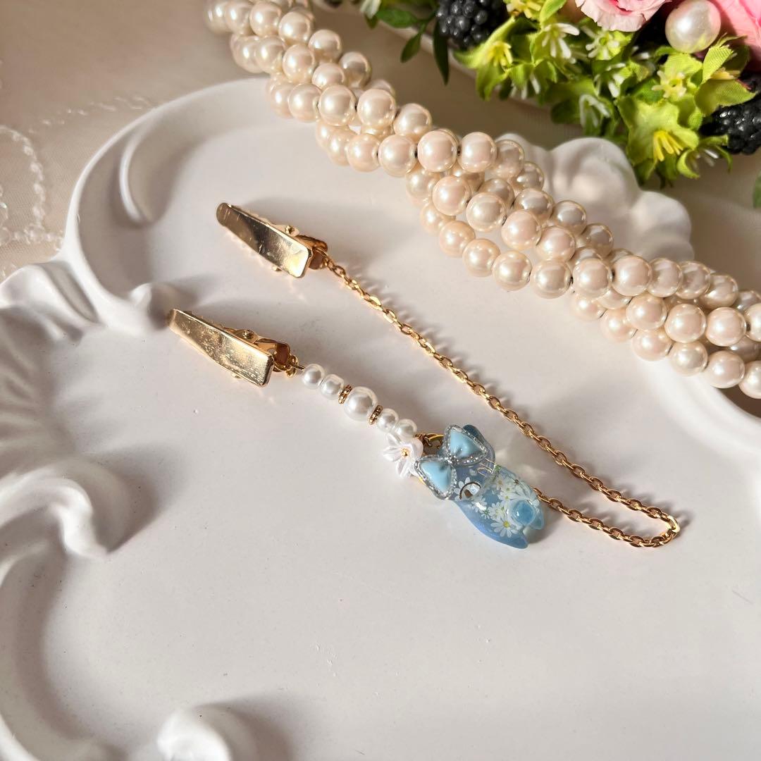 B❤️ 猫　ねこ　パール　帽子クリップ　帽子ストラップ　帽子　母の日　プレゼント