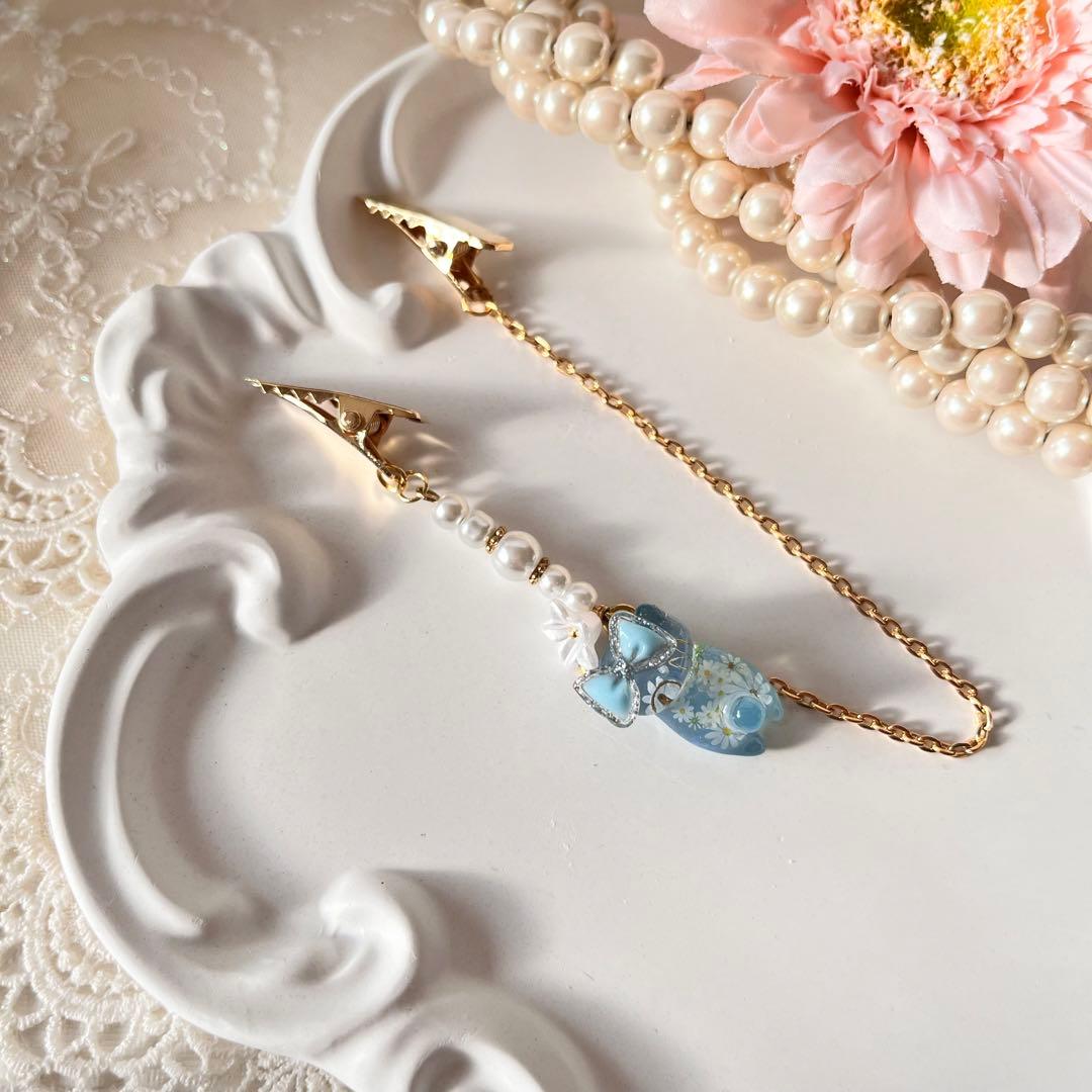 B❤️ 猫　ねこ　パール　帽子クリップ　帽子ストラップ　帽子　母の日　プレゼント