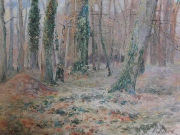 久米桂一郎、寒林枯葉、希少画集画、新品額装付、状態良好