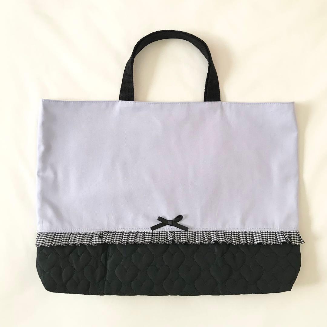 入園入学4点セット ハートキルティング　パープル　ブラック　お着替え袋Ｍ