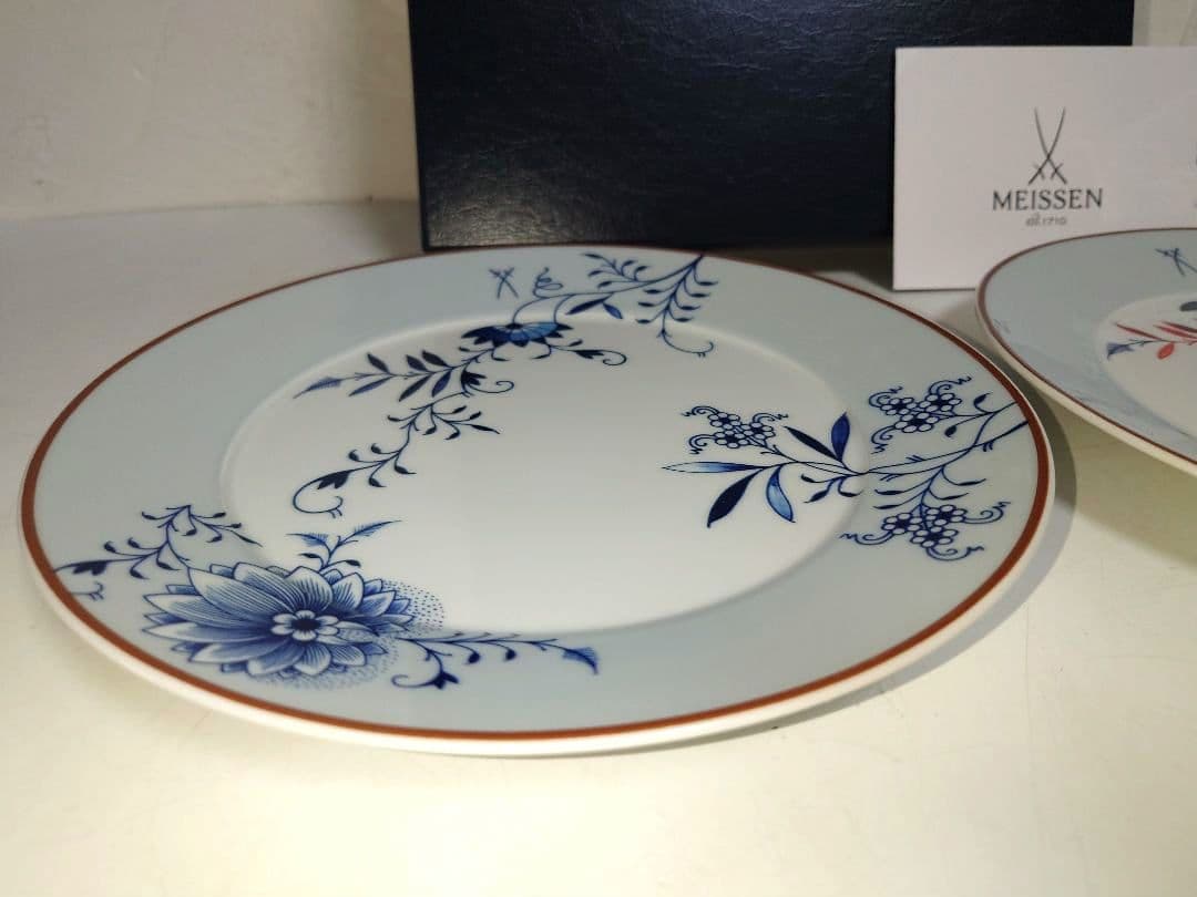 マイセンMEISSENオタフク100周年記念プレートペア お多福 ブルー