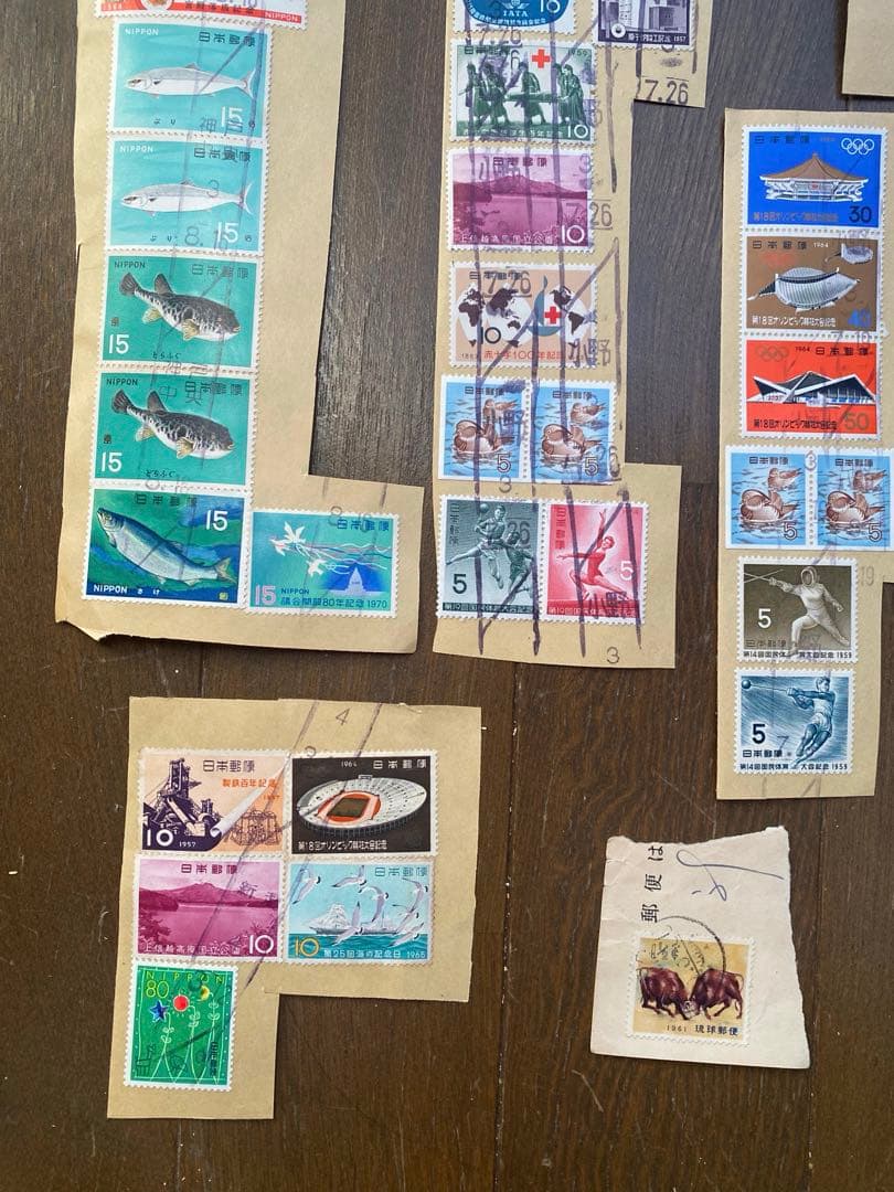 G レア 55枚　使用済み切手　紙物　記念切手　1957年　昭和レトロ　消印