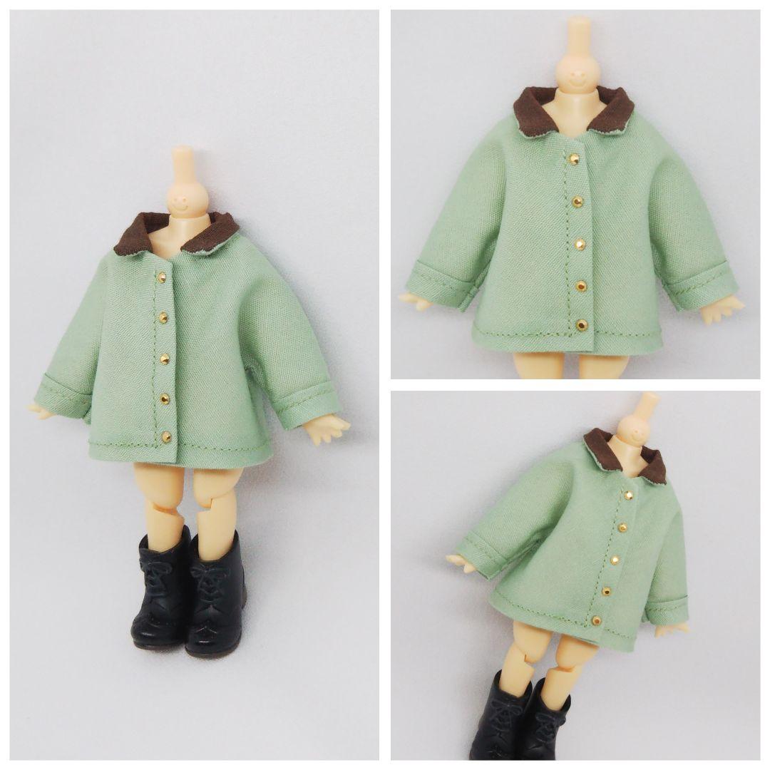 ハンドメイド ドール服 2way襟のステンカラーコート(チョコ×セラドン