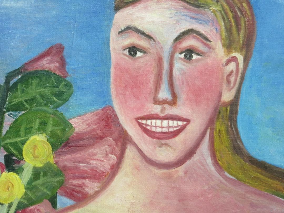 若い女性像・額装済み　キャンバスに油彩画（F10号53×45.5cm）人物画