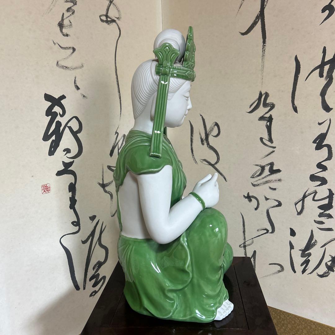 九谷焼　座観音様　グリーン