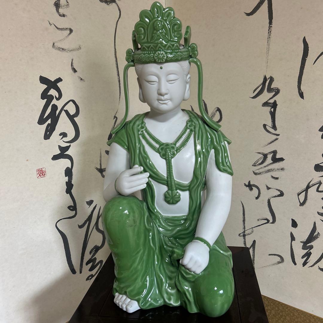 九谷焼　座観音様　グリーン