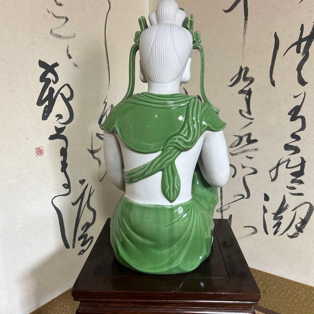 九谷焼　座観音様　グリーン