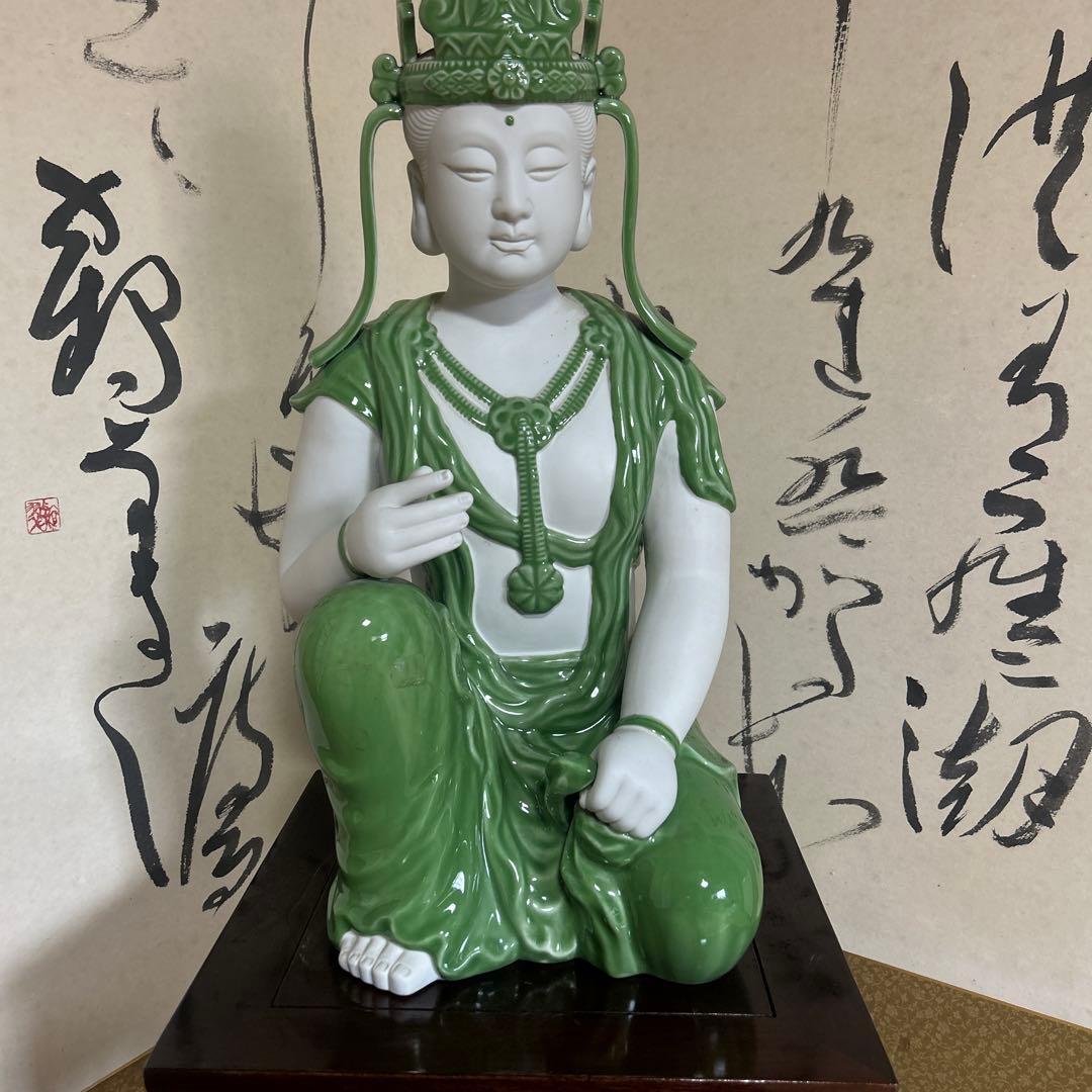 九谷焼　座観音様　グリーン