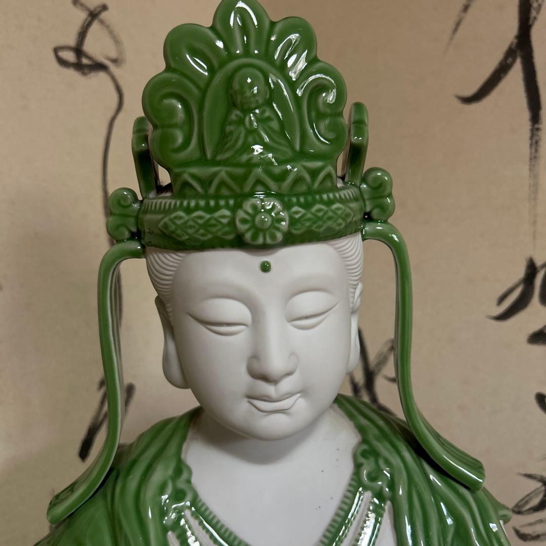 九谷焼　座観音様　グリーン