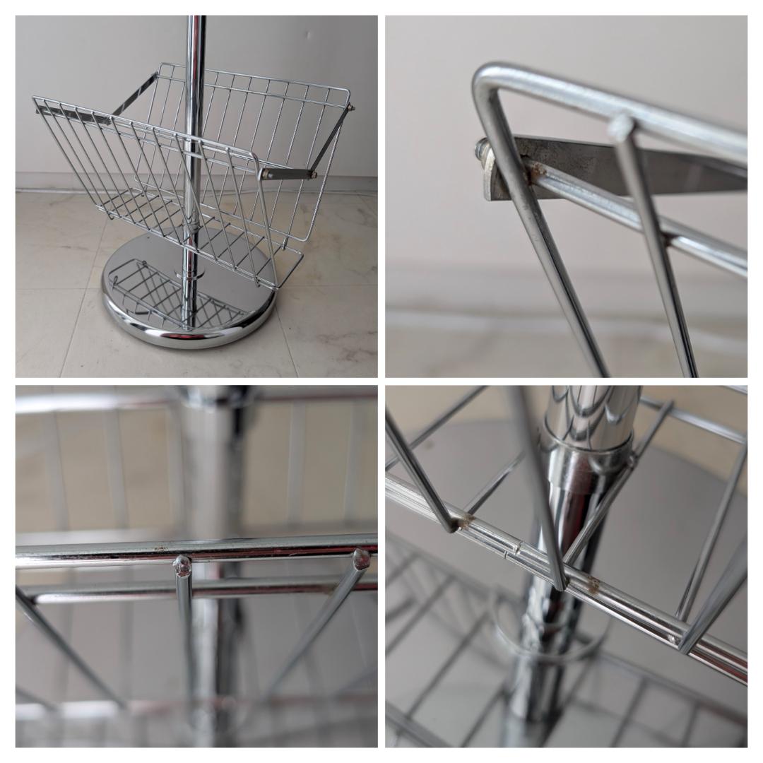 ガラス×クローム サイドテーブル マガジンラック付き ビンテージ Y2K ポップ