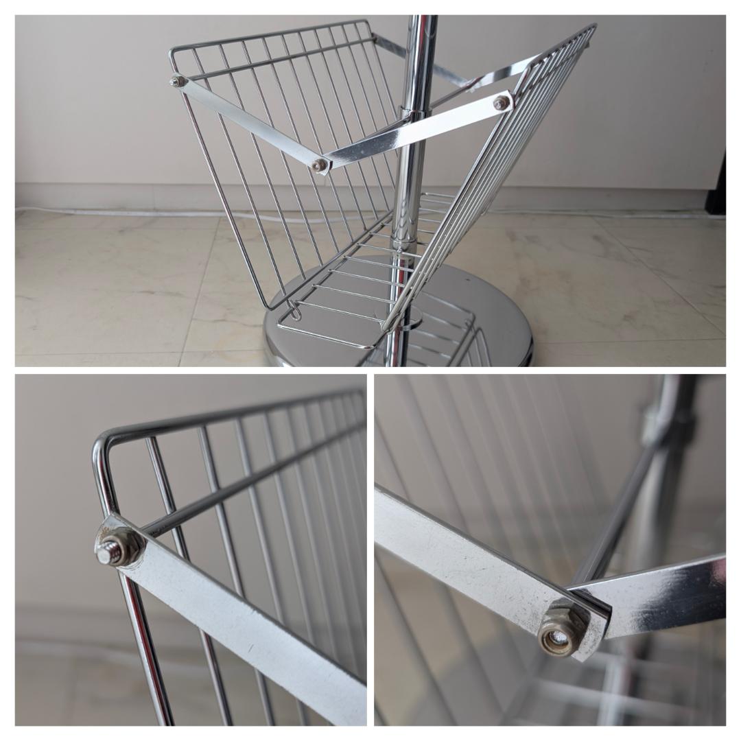 ガラス×クローム サイドテーブル マガジンラック付き ビンテージ Y2K ポップ