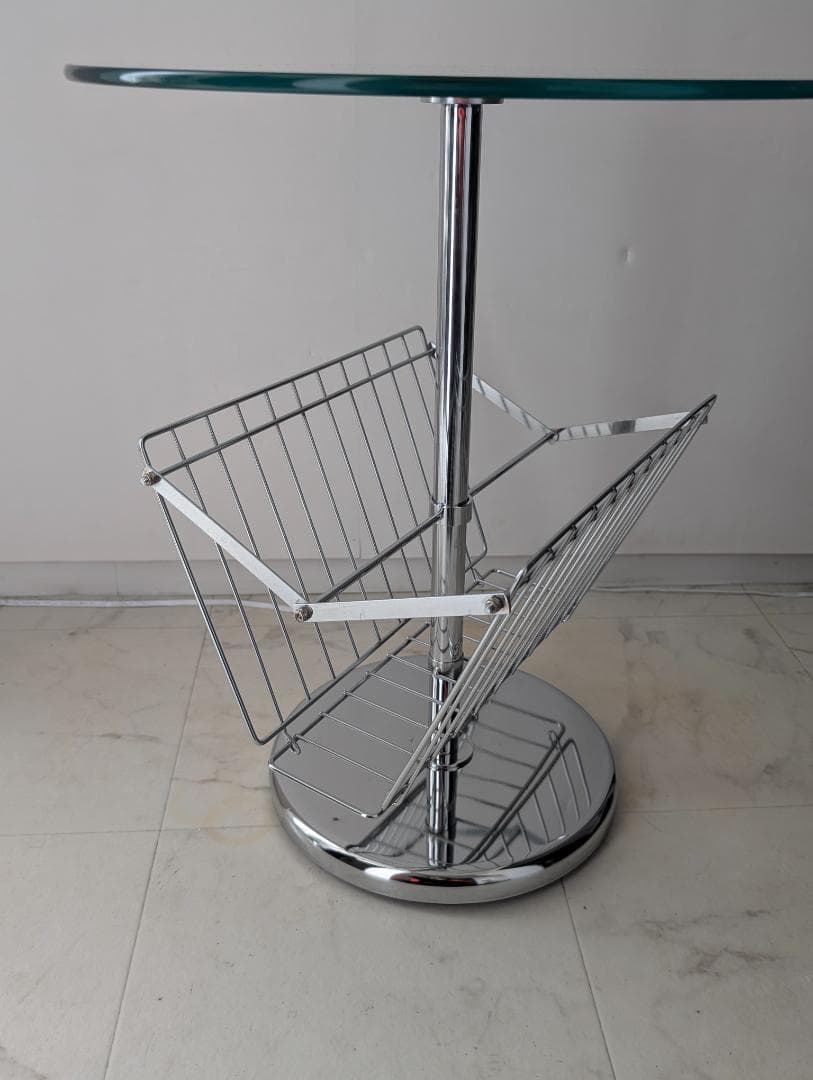 ガラス×クローム サイドテーブル マガジンラック付き ビンテージ Y2K ポップ