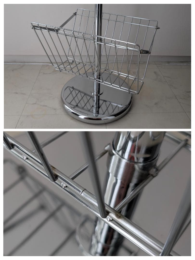 ガラス×クローム サイドテーブル マガジンラック付き ビンテージ Y2K ポップ