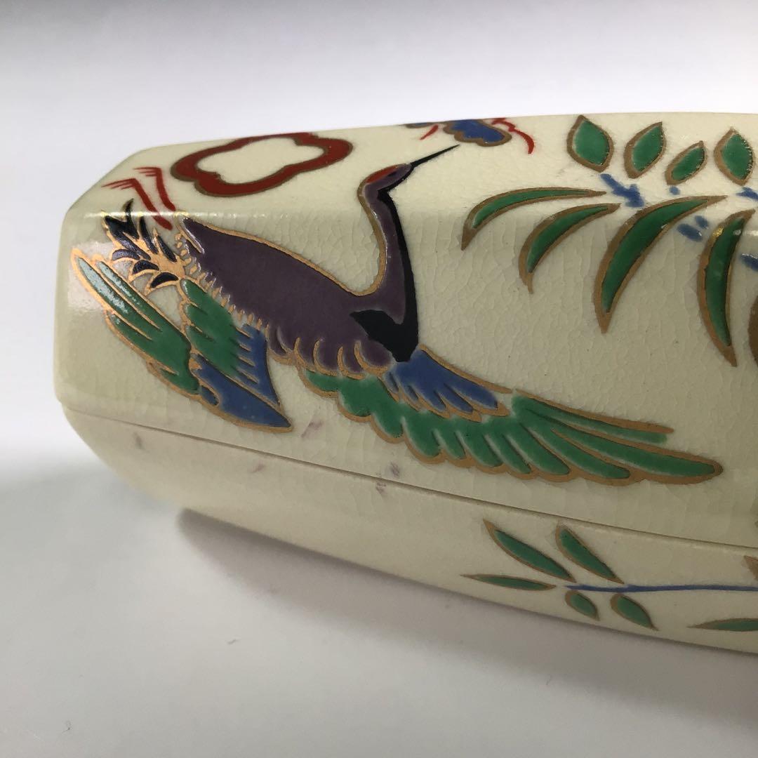 P989 香合 『桃岡堂造』『仁清風松竹梅鶴亀文』『ぶりぶり香合