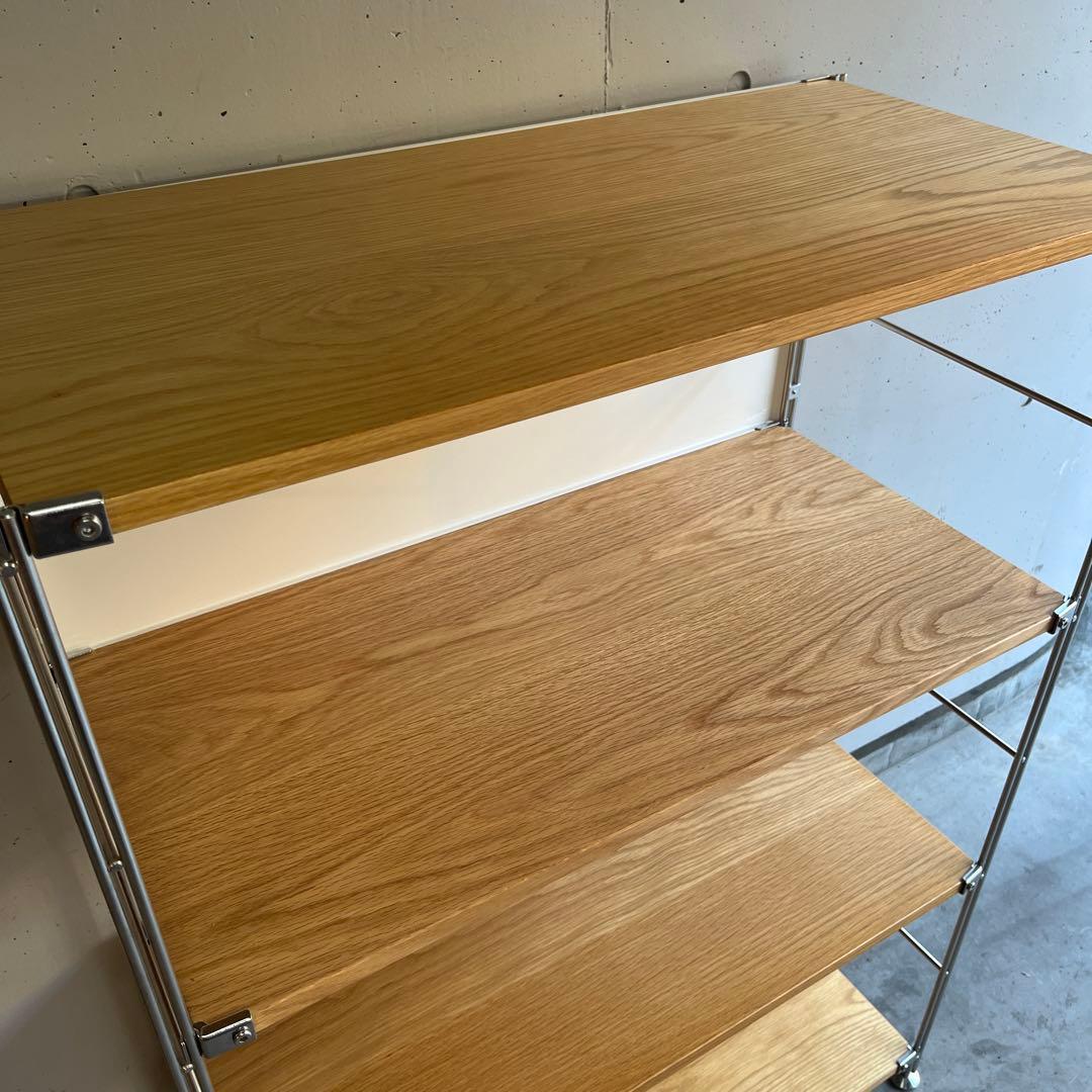 美品★無印ステンレスユニットシェルフ・オーク材棚セット・ワイド中 バックパネル付