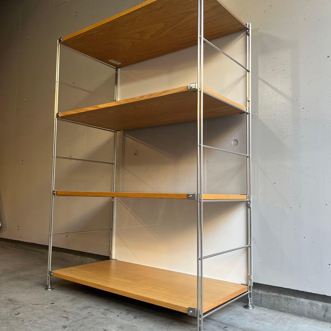 美品★無印ステンレスユニットシェルフ・オーク材棚セット・ワイド中 バックパネル付