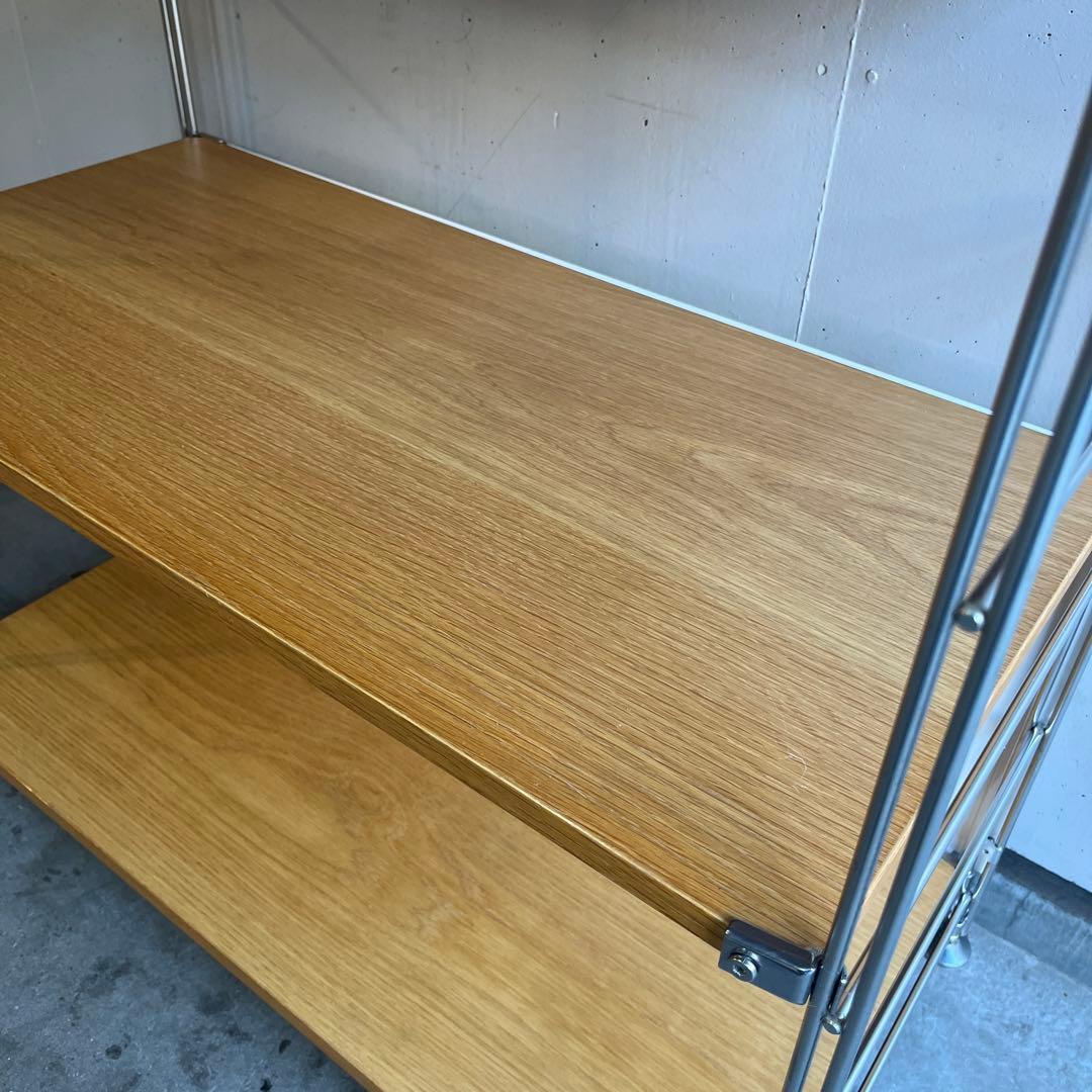 美品★無印ステンレスユニットシェルフ・オーク材棚セット・ワイド中 バックパネル付