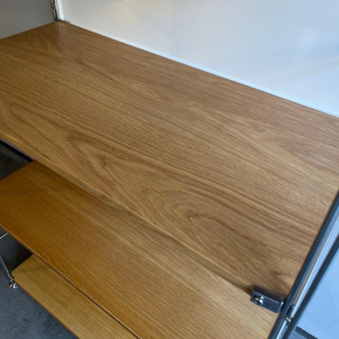 美品★無印ステンレスユニットシェルフ・オーク材棚セット・ワイド中 バックパネル付