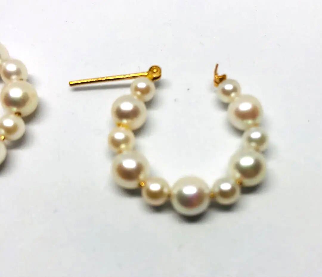 ☆アコヤ真珠K18金ホワイトパール フープピアス 2点セット　　No.40 ☆