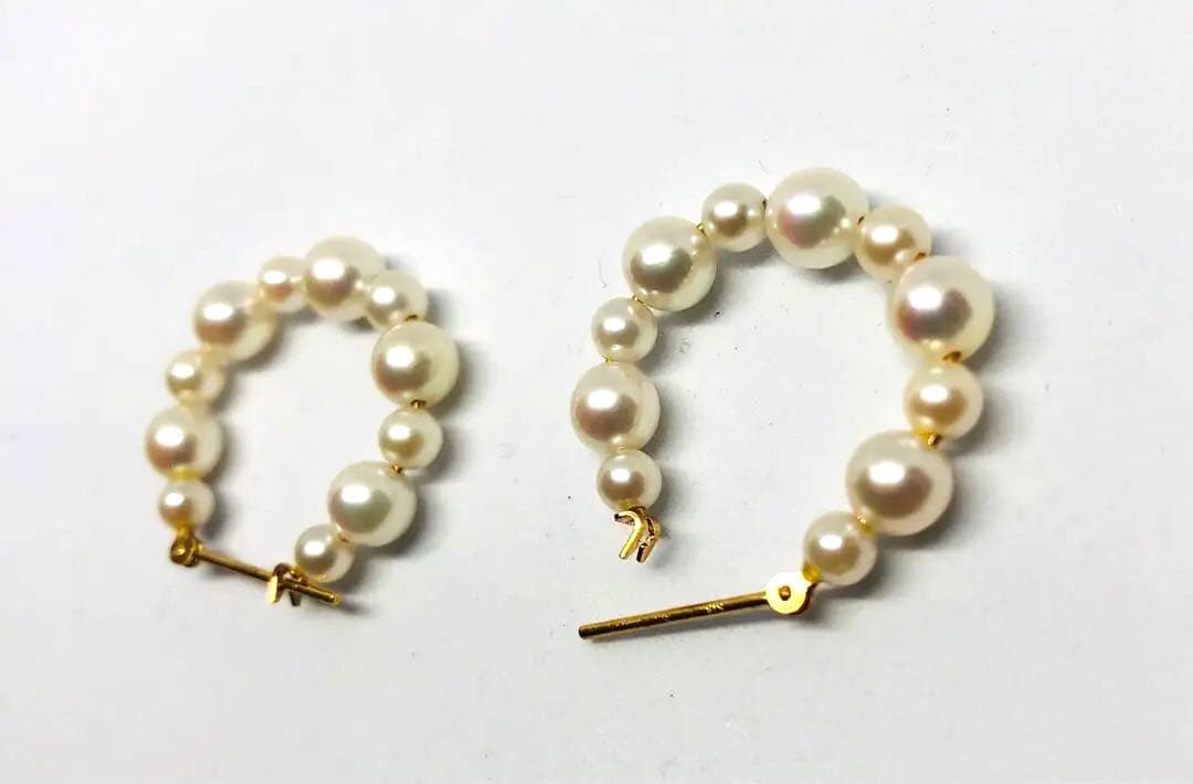 ☆アコヤ真珠K18金ホワイトパール フープピアス 2点セット　　No.40 ☆