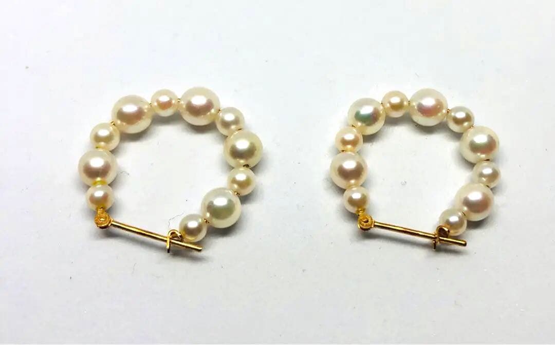 ☆アコヤ真珠K18金ホワイトパール フープピアス 2点セット　　No.40 ☆