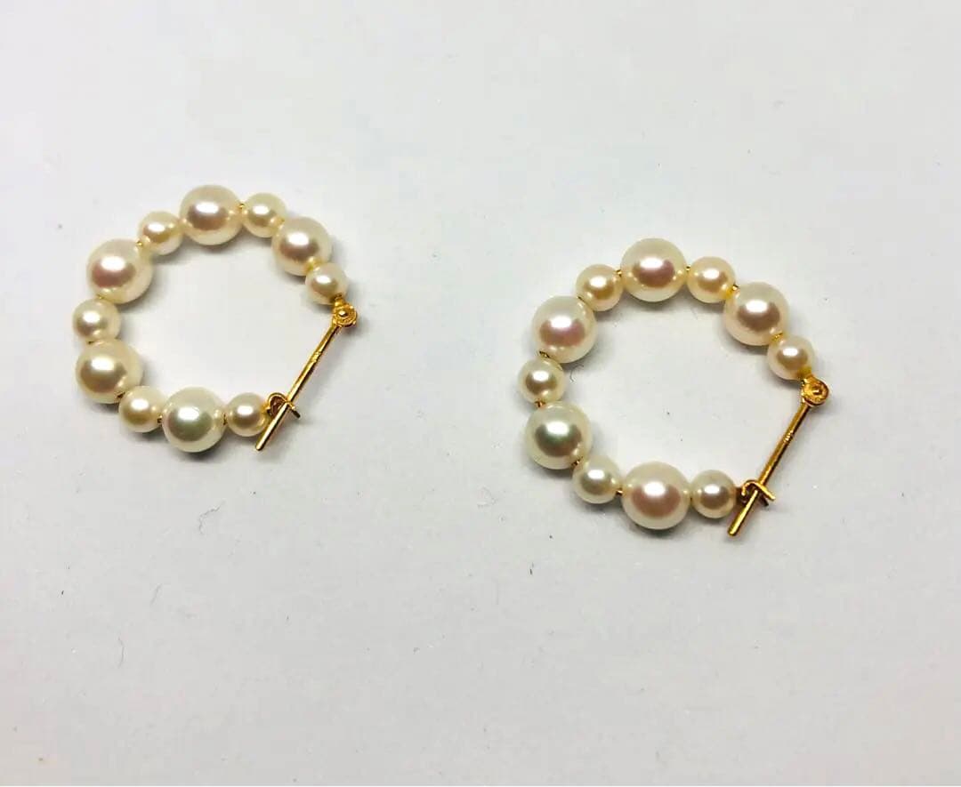 ☆アコヤ真珠K18金ホワイトパール フープピアス 2点セット　　No.40 ☆