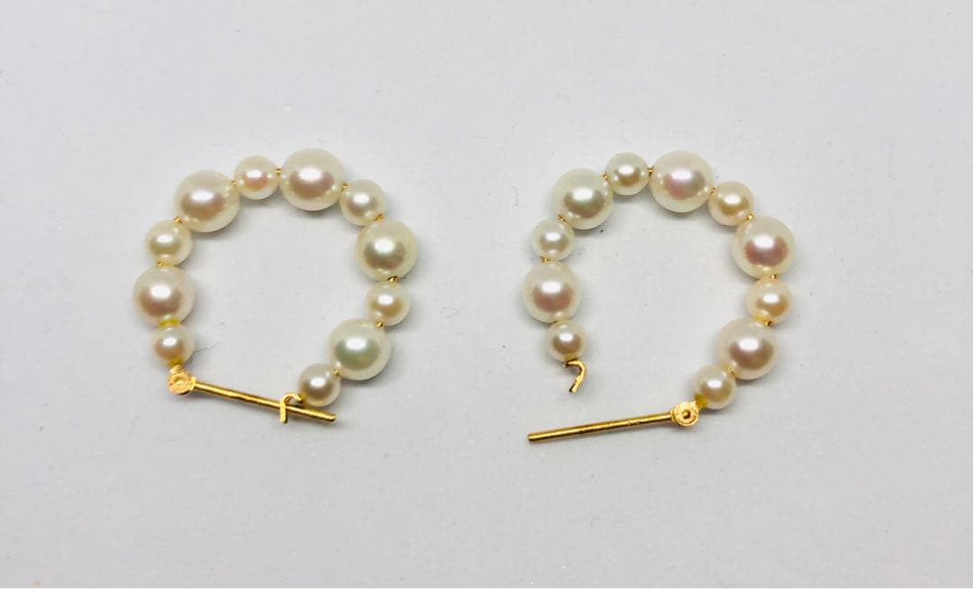 ☆アコヤ真珠K18金ホワイトパール フープピアス 2点セット　　No.40 ☆
